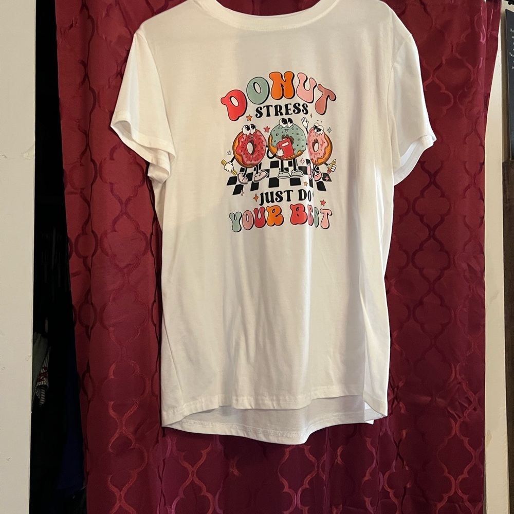 White Graphic Tee with Donut Design